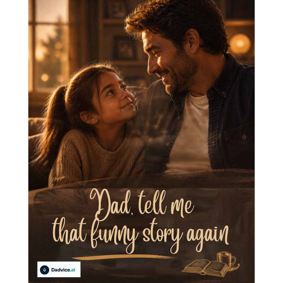 A daughter asking her dad to tell that funny story again.